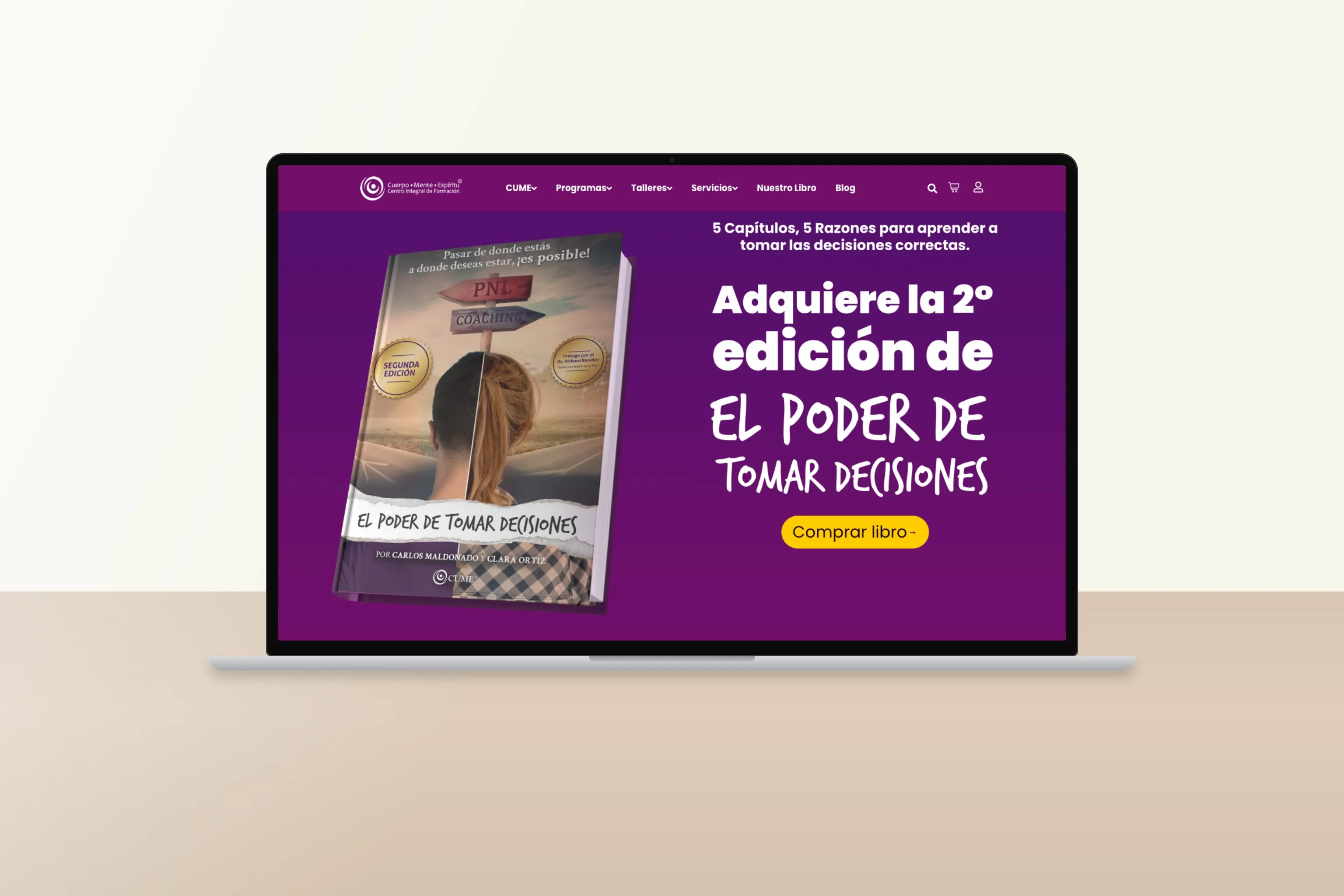 Sección del libro El poder de tomar decisiones en el sitio de CUME, en una portátil