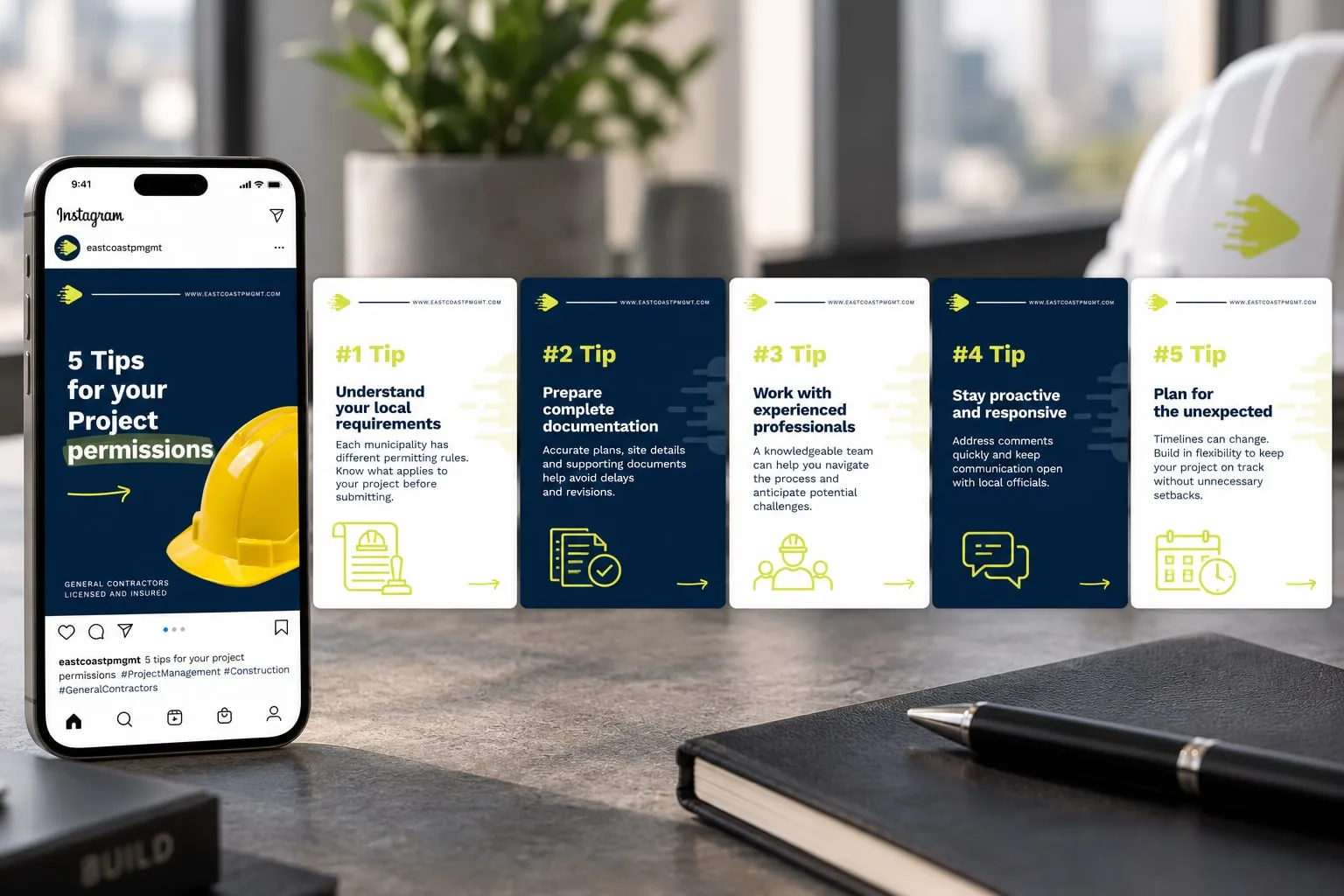 Instagram carousel with five tips on construction permits