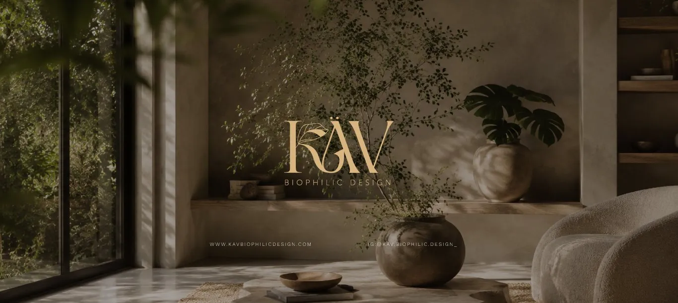 KÄV Biophilic Design logo in an interior with plants