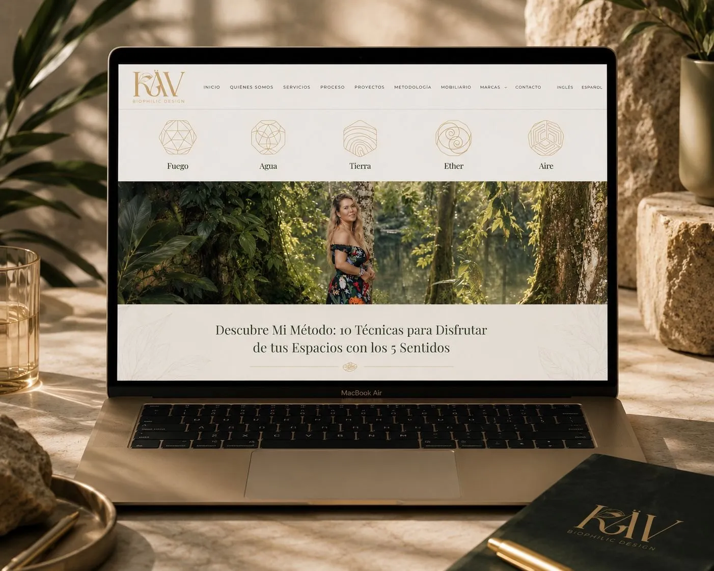 Light website on a laptop with the five elements