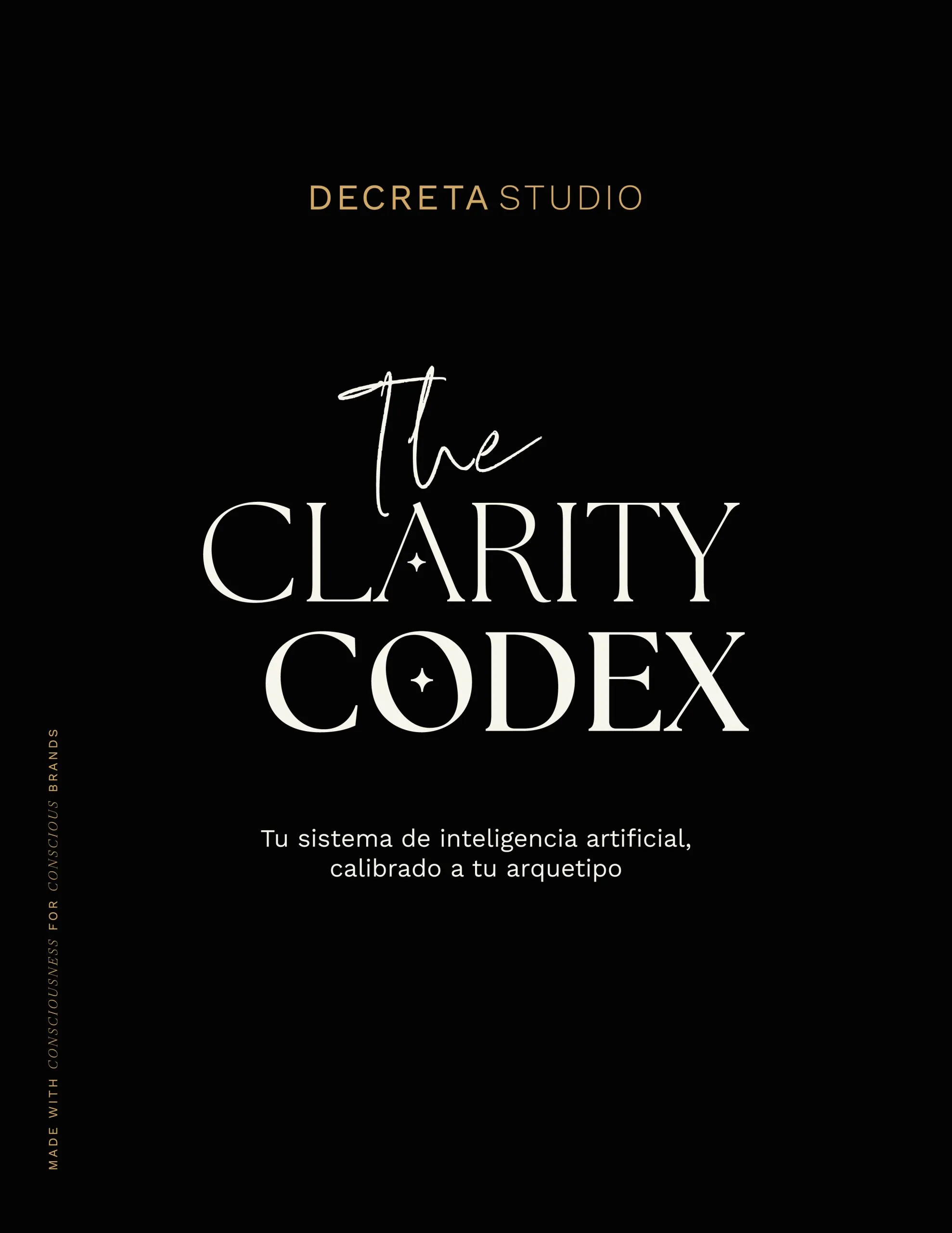 The Clarity Codex cover: Decreta Studio logo and the title on a black background